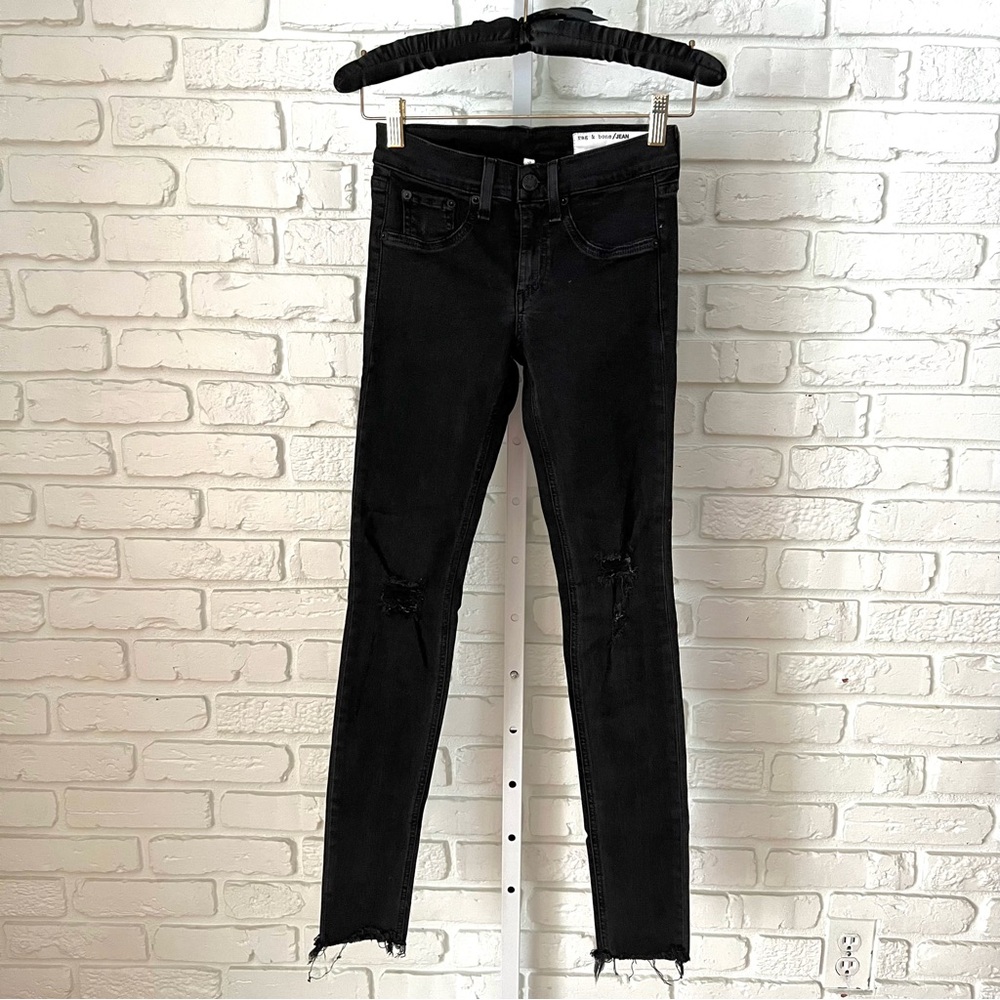rag & bone Black Skinny Jeans Raw Hem Ankle Size 25
